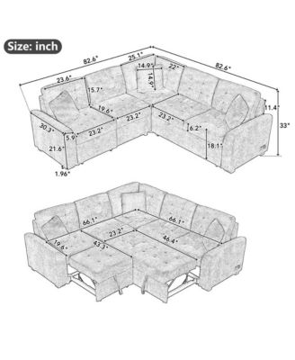 82.6'' L-Shaped Pull Out Sleeper Sofa with USB Ports, Power Outlets & Wheels, Modular Sectional Sofa Bed for Living Room