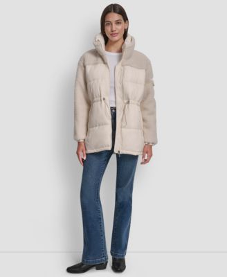 Women's Faux-Sherpa Puffer Mixed Coat