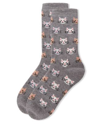 Women's Soft Cheerful Cat Face Cashmere Crew Socks