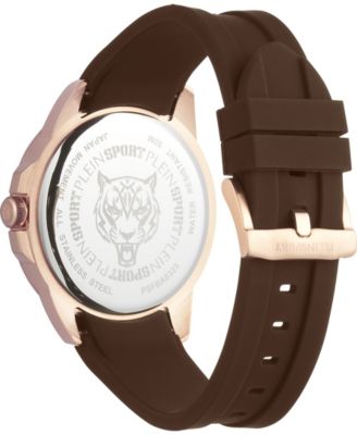 Men's Touchdown 3 Hand Date Quartz Brown Silicone Strap Watch, 44mm