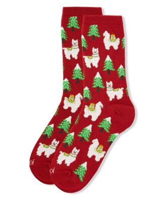 Women's Llama Trees Christmas Crew Socks