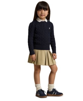 Girls' 2T-6X Crewneck Cable Knit Sweater