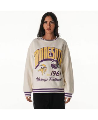The Wild Collective - Women's Cream Minnesota Vikings Oversized Vintage French Terry Sweatshirt