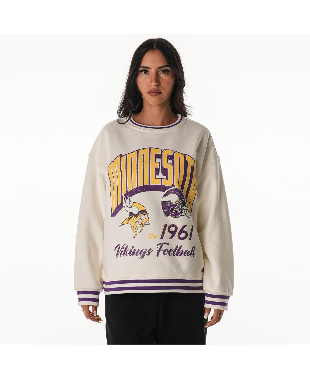 The Wild Collective Women's Cream Minnesota Vikings Oversized Vintage French Terry Sweatshirt In Neutral