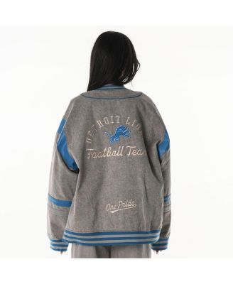 Women's Gray Detroit Lions Oversized Retro Full-Zip Jacket