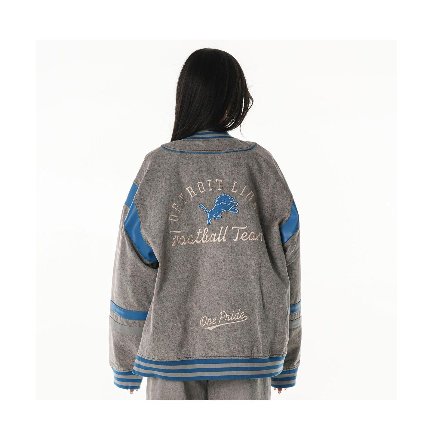 Женская куртка The Wild Collective Gray Detroit Lions Oversized Retro Full-Zip — фото 5