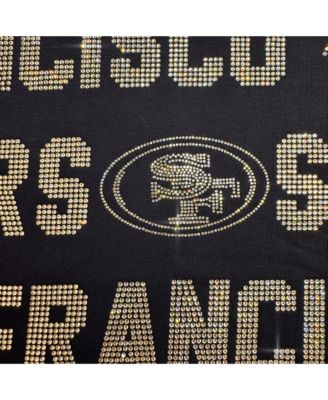 Women's Black San Francisco 49ers Relaxed Drop Shoulder Hype Era Rhinestone Text Sweatshirt