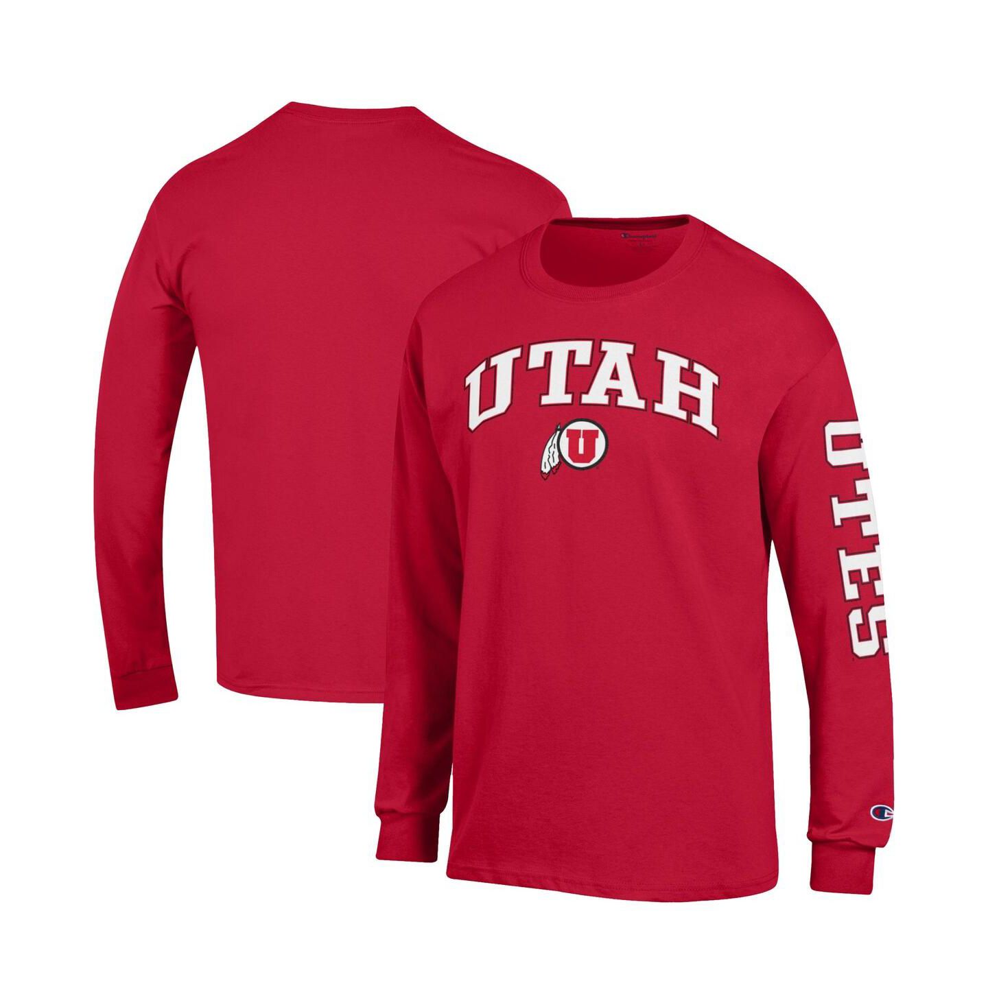 Мужская футболка Champion Red Utah Utes Arch Over Logo 2-Hit Long Sleeve — фото 1