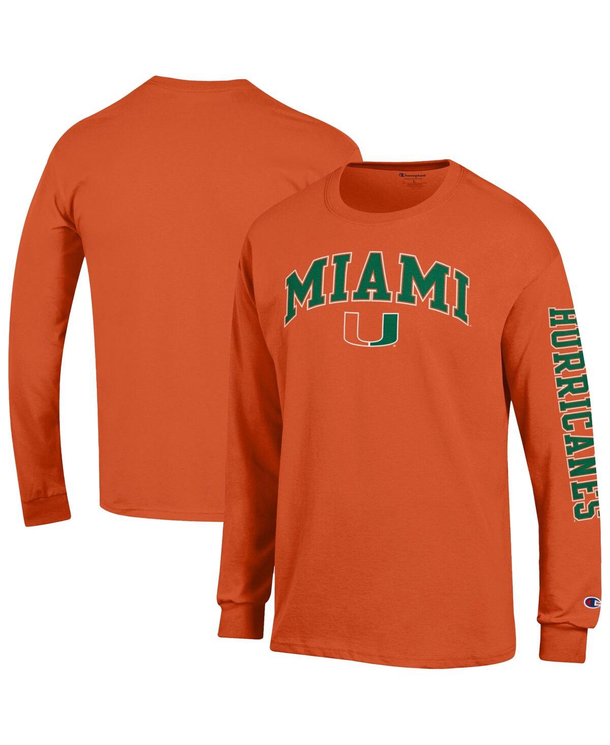 Champion Men's Orange Miami Hurricanes Arch Over Logo 2-Hit Long Sleeve T-Shirt - Orange