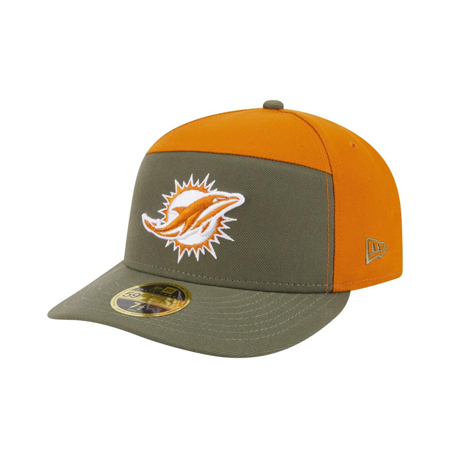 Мужские головные уборы New Era Olive/Brown Miami Dolphins Two-Tone Color Pack Split Panel 59FIFTY Fitted Hat — фото 1