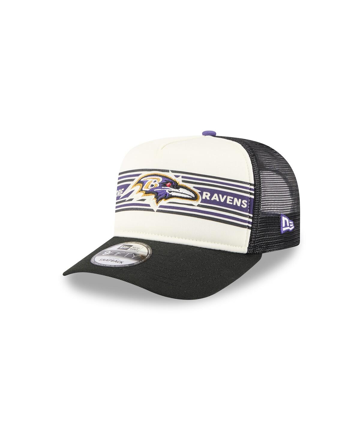 New Era Men's Cream/black Baltimore Ravens Banner A-frame 9fifty Trucker Snapback Hat In Black