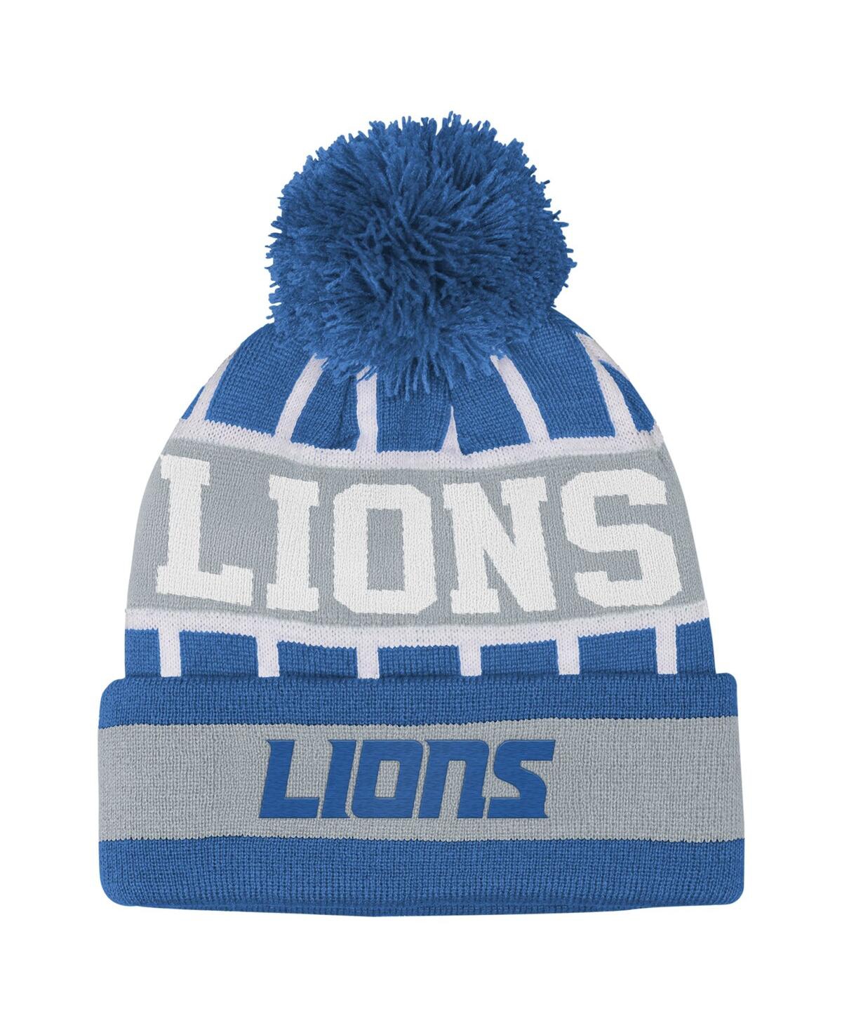 Outerstuff Big Boys And Girls Blue Detroit Lions Go Fast Cuffed With Pom Knit Hat In Multi