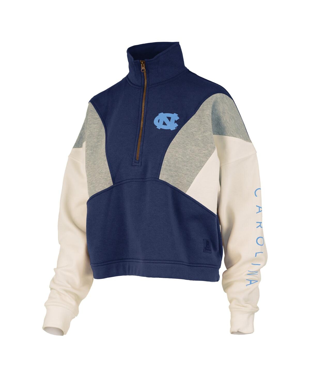 Pressbox Women's Navy North Carolina Tar Heels Ferrara Color Block Quarter-zip Sweatshirt In Blue