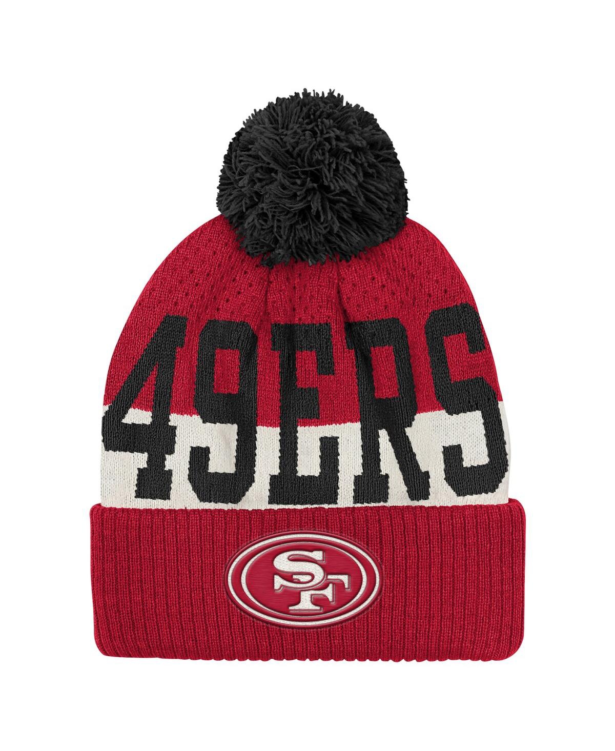 Outerstuff Big Boys And Girls Scarlet San Francisco 49ers Modern Fan Cuffed With Pom Knit Hat In Red