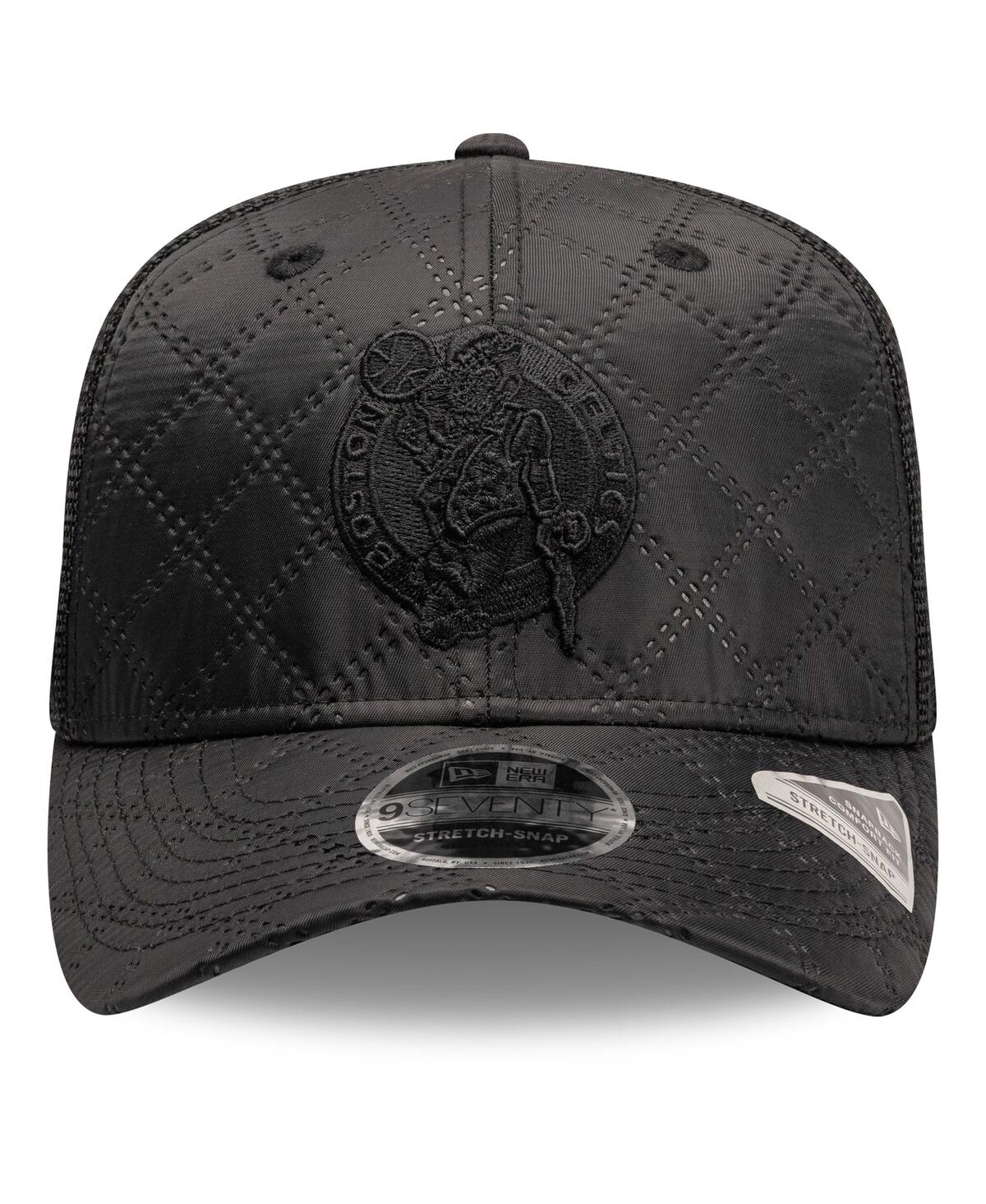 New Era Men's Black Boston Celtics Quilted Nylon 9seventy Trucker Adjustable Hat In Black