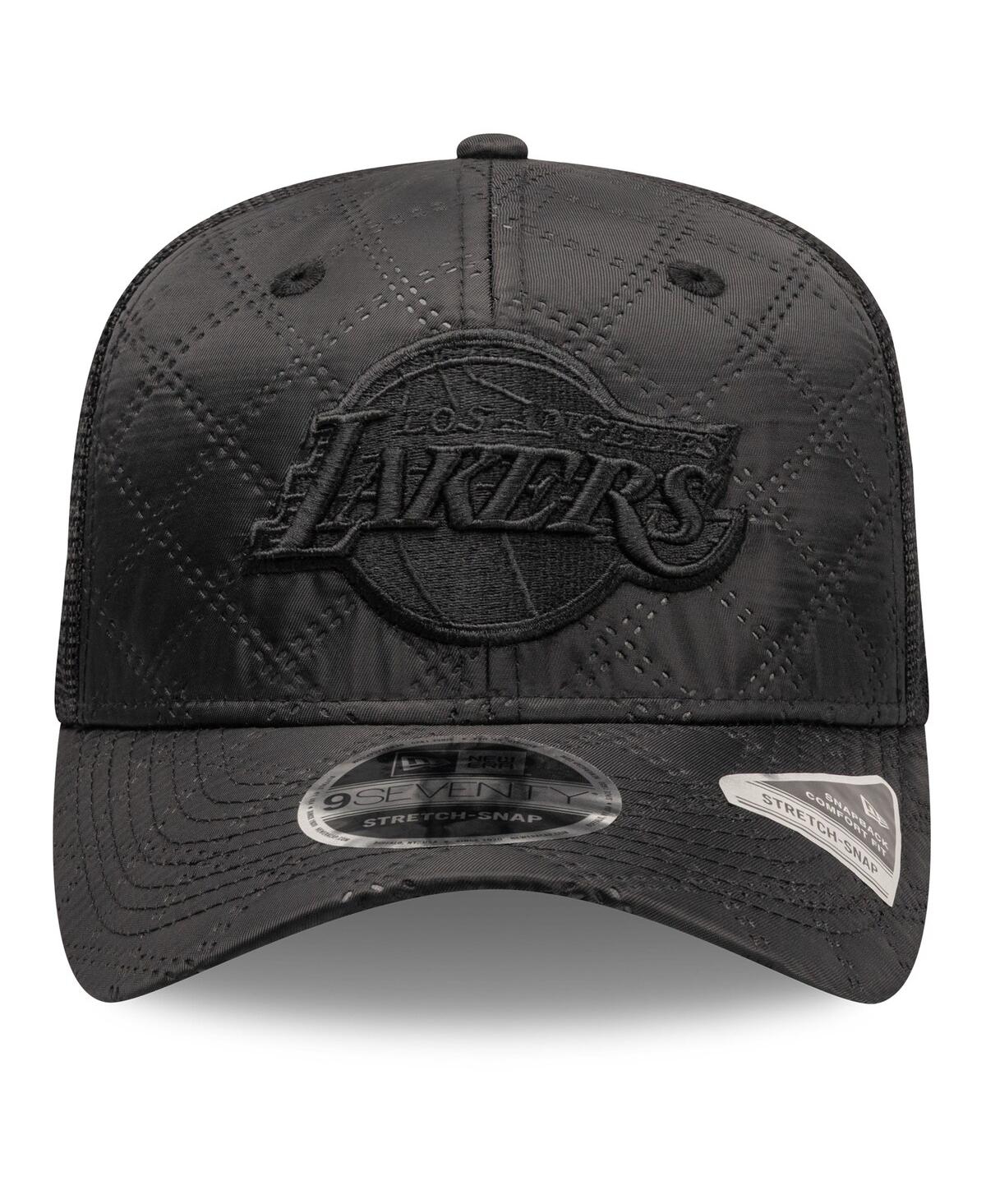 New Era Men's Black Los Angeles Lakers Quilted Nylon 9SEVENTY Trucker Adjustable Hat