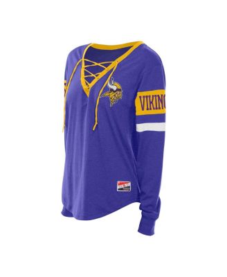 Women's Purple Minnesota Vikings Throwback Lace-Up Long-Sleeve T-Shirt