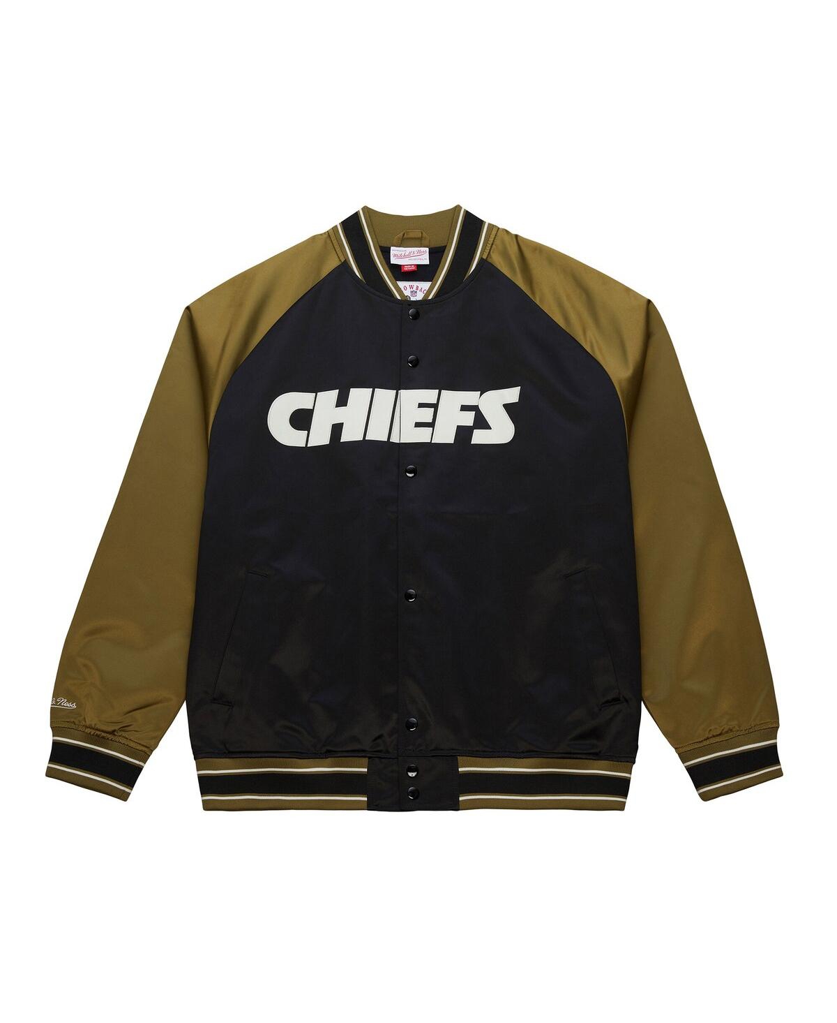 Mitchell & Ness Men's Olive/black Kansas City Chiefs Vintage Logo Double Clutch Satin Raglan Full-snap Jacket In Green