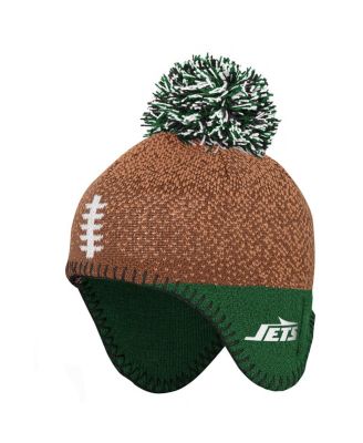 Outerstuff - Baby Boys and Girls Brown New York Jets Football Head Knit with Pom Hat