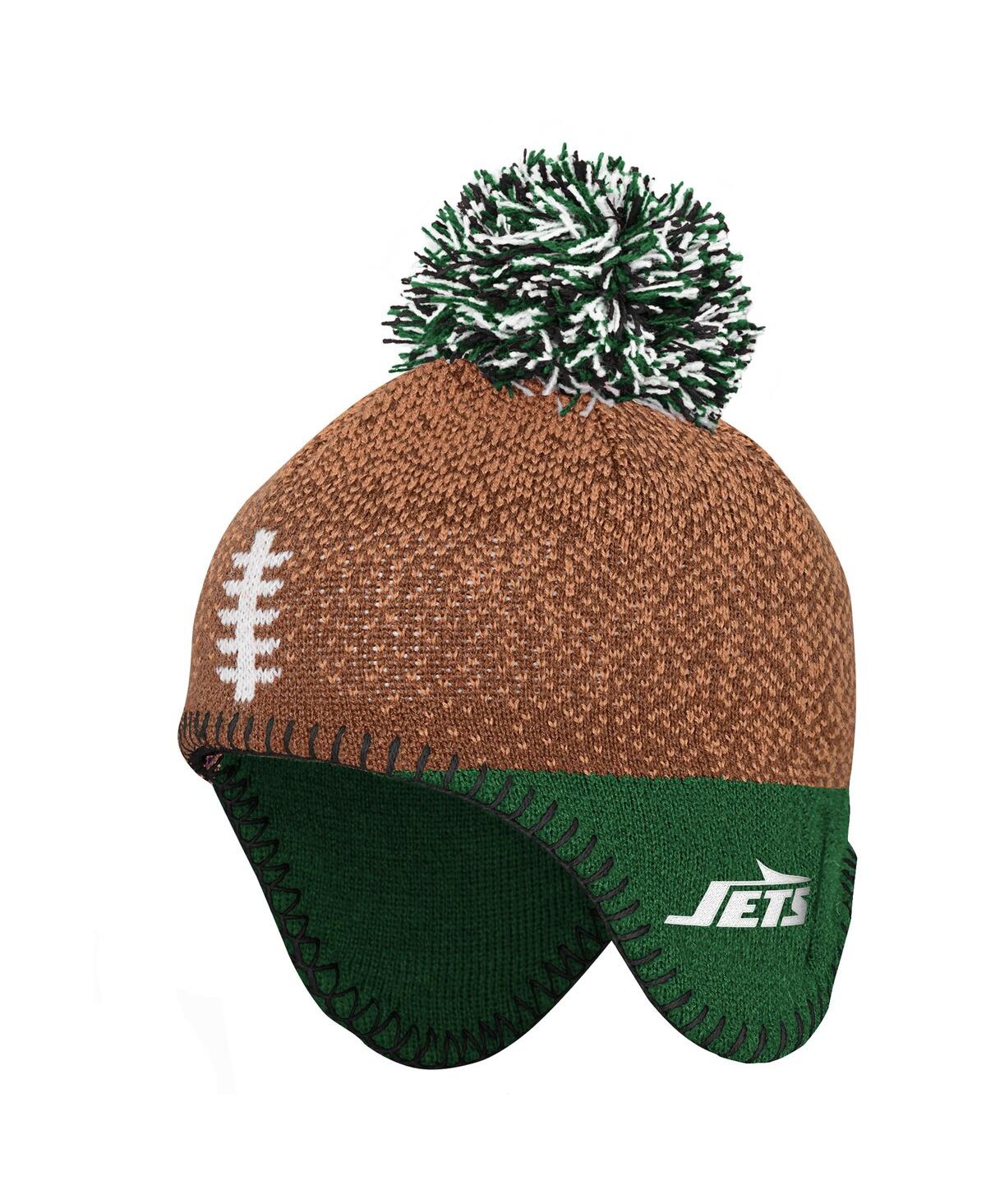 Outerstuff Baby Boys And Girls Brown New York Jets Football Head Knit With Pom Hat In Brown
