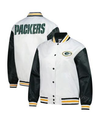Mitchell & Ness - Women's White Green Bay Packers Plus Size Full-Snap Satin Jacket