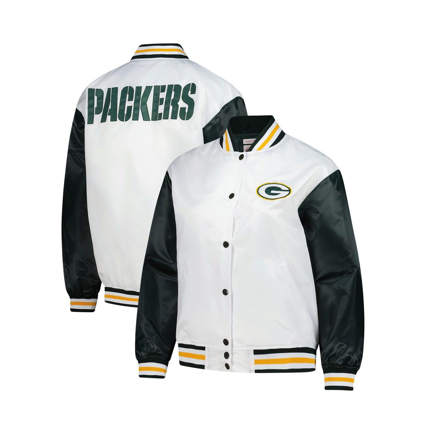 Женская куртка Mitchell & Ness White Green Bay Packers Plus Size Full-Snap Satin — фото 1