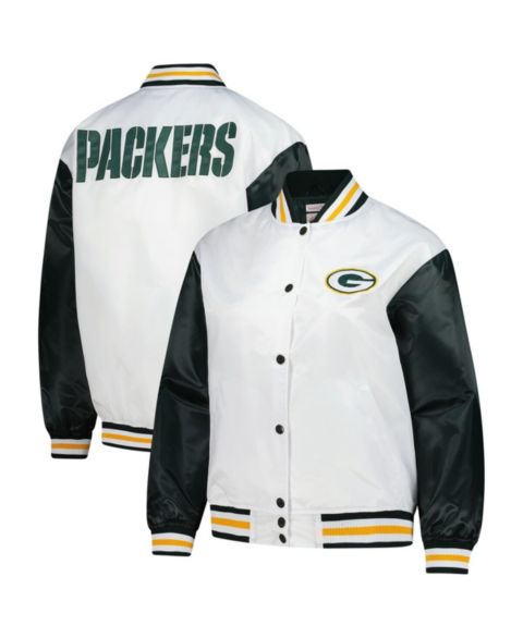 Женские куртки Mitchell & Ness Women's White Green Bay Packers Plus Size Full-Snap Satin Jacket