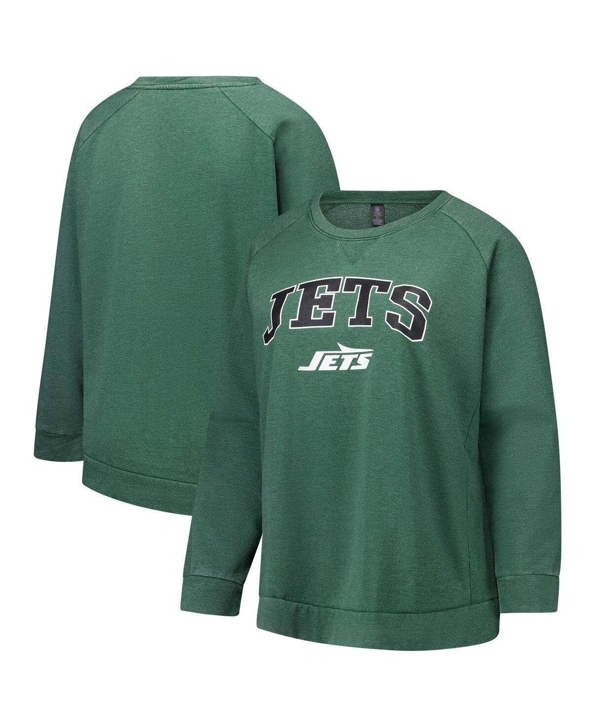 Profile Women's Heather Green New York Jets Plus Size Acid Wash Raglan Sweatshirt In Green