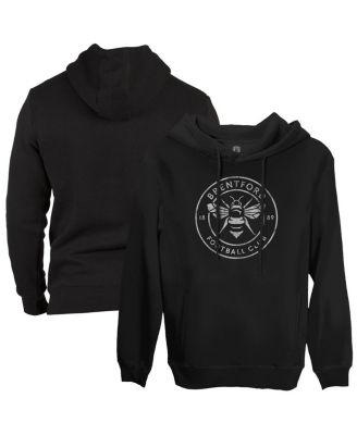 1863FC - Men's Black Brentford FC Mono Badge Fleece Pullover Hoodie Sweatshirt