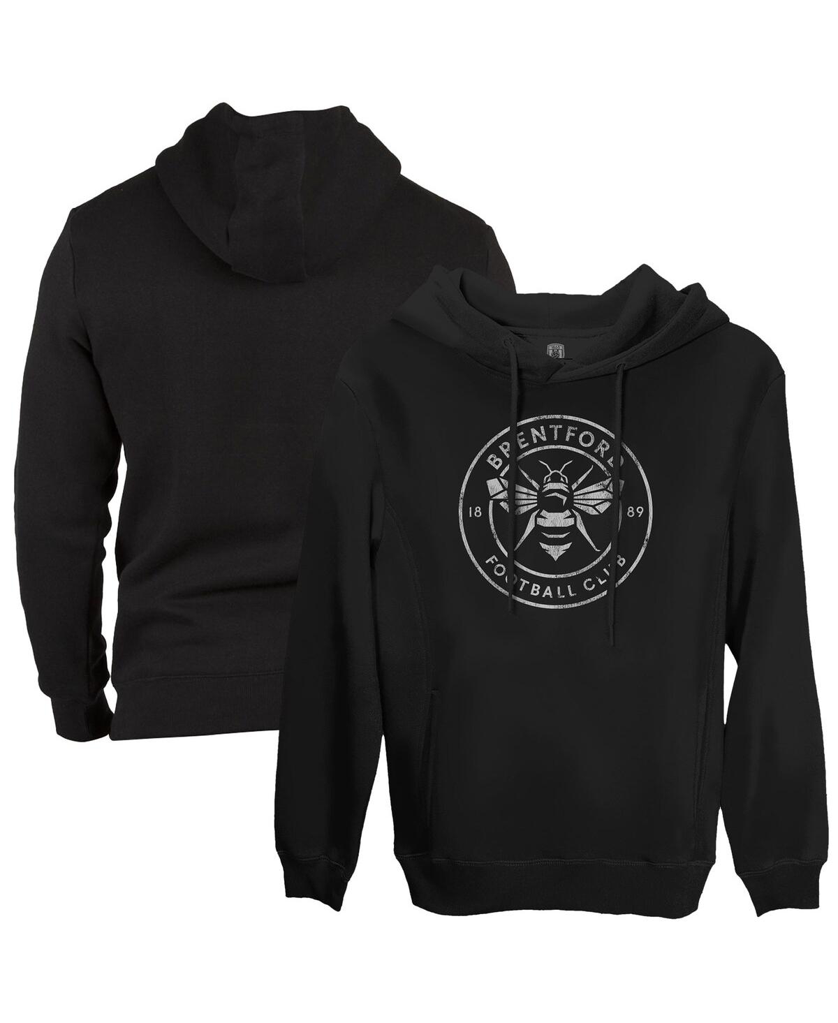 1863fc Men's Black Brentford Fc Mono Badge Fleece Pullover Hoodie Sweatshirt In Black