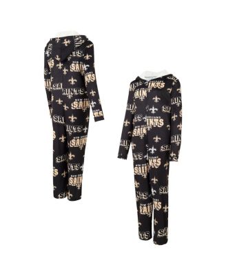 Concepts Sport - Women's Black New Orleans Saints Roadway Allover Print Microfleece Full-Zip Union Suit