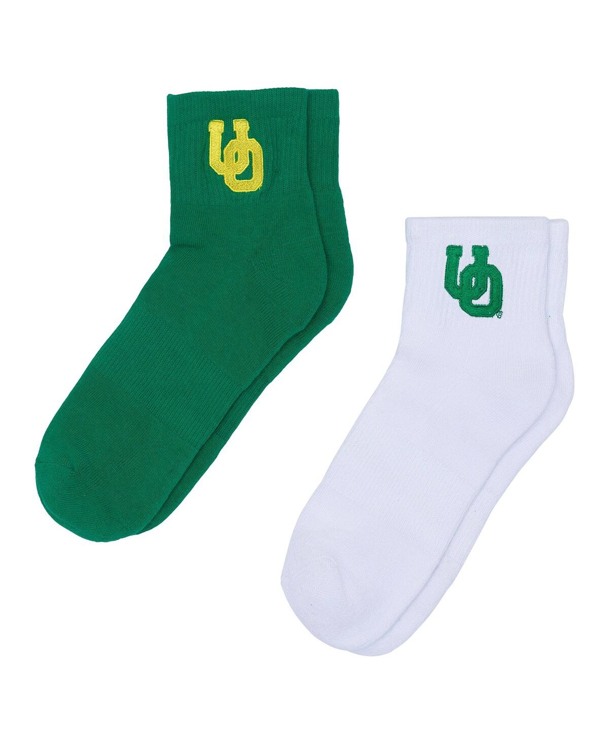 Zoozatz Women's 2-pack White/green Oregon Ducks Quarter-length Socks In Multi