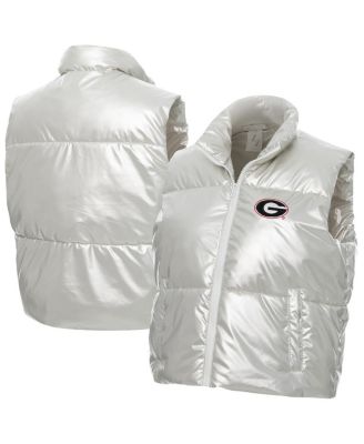 ZooZatz - Women's Silver Georgia Bulldogs Metallic Cropped Full-Zip Sleeveless Puffer Vest