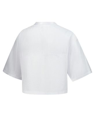 Women's White Ohio State Buckeyes Mesh Cropped V-Neck T-Shirt