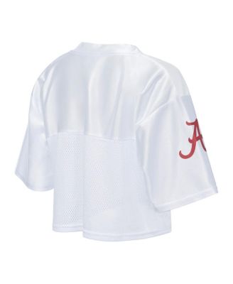 Women's White Alabama Crimson Tide Mesh Cropped V-Neck T-Shirt