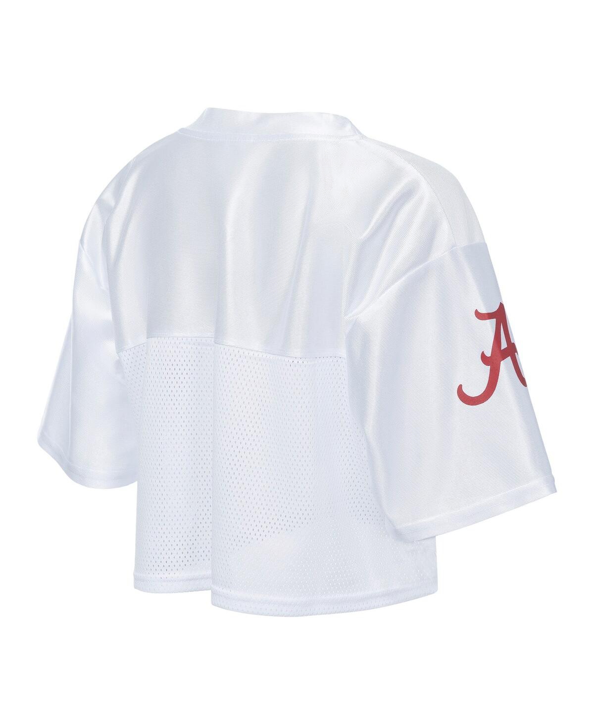 Zoozatz Women's White Alabama Crimson Tide Mesh Cropped V-neck T-shirt In White