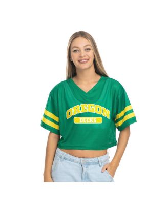 ZooZatz - Women's Green Oregon Ducks V-Neck Mesh Cropped T-Shirt