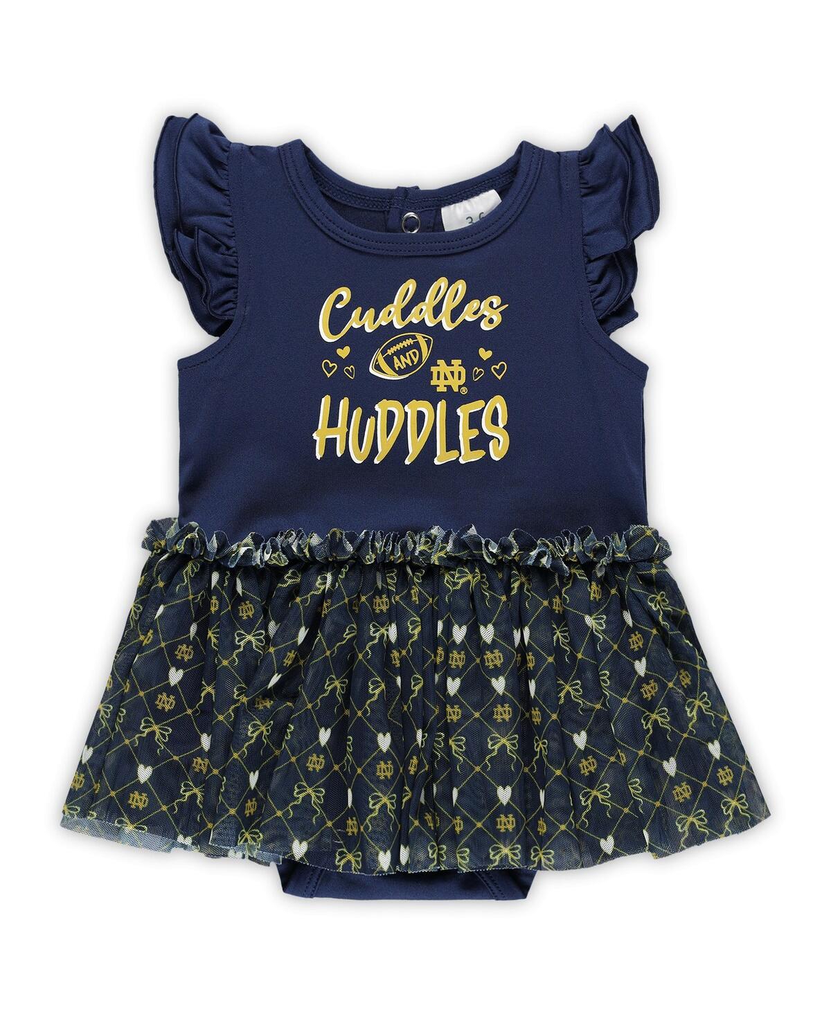 Zoozatz Baby Girls Navy Notre Dame Fighting Irish Onesie Dress In Blue