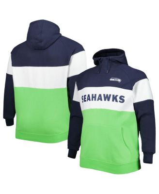 New Era - Men's Neon Green/College Navy Seattle Seahawks Big Tall Current Colorblock Raglan Fleece Pullover Hoodie
