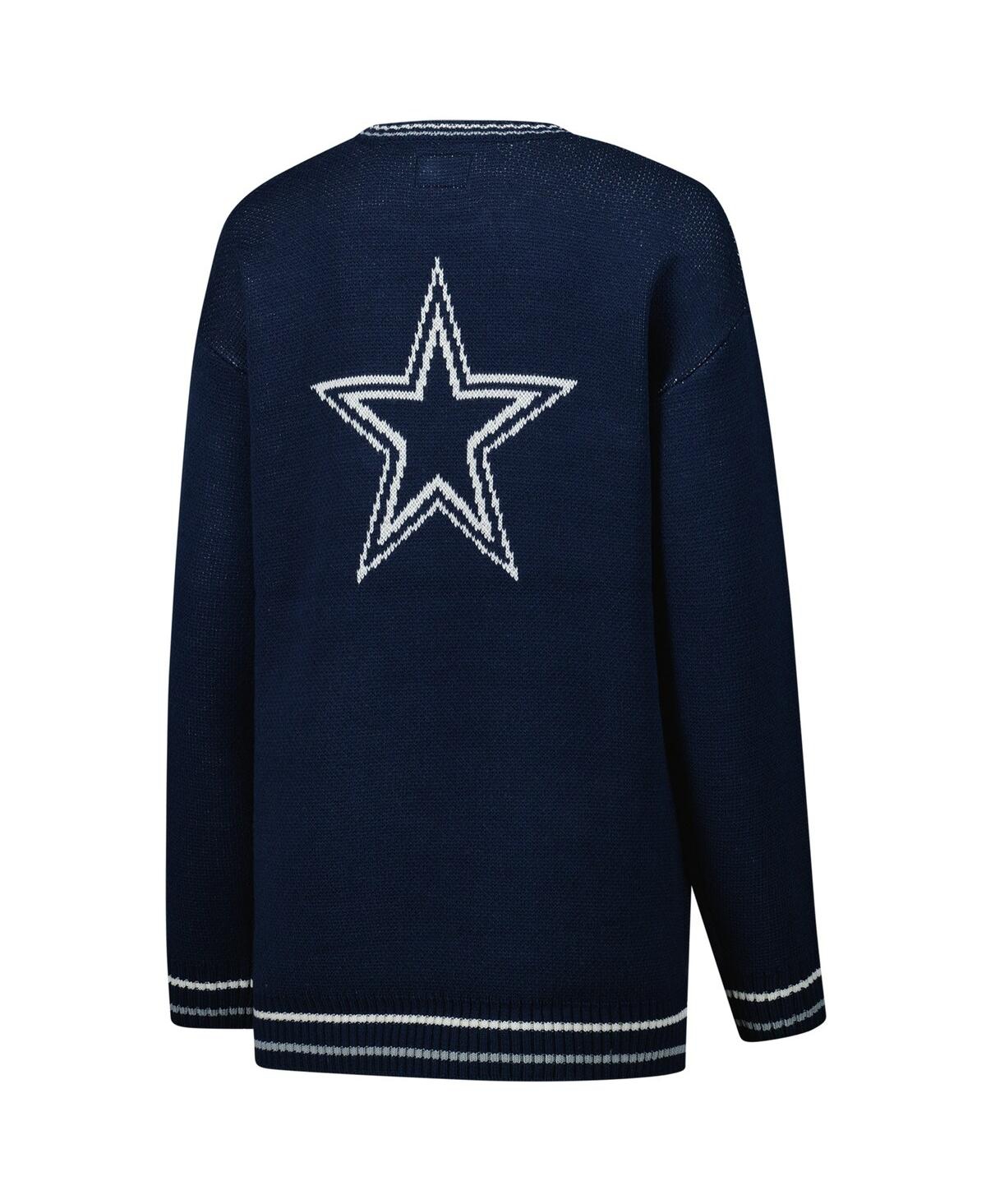 Starter Women's Navy Dallas Cowboys Oversized On The Ball Intarsia Knit Pullover Sweater In Blue