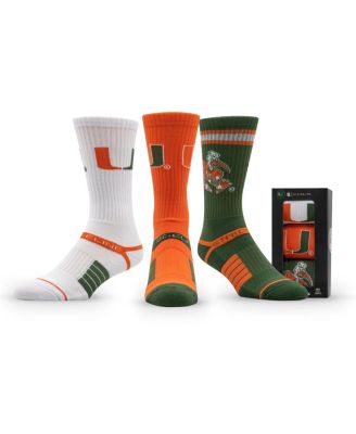 Strideline - Men's and Women's 3-Pack Miami Hurricanes Premium Knit Crew Socks
