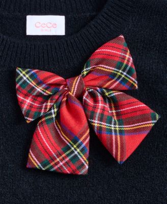Girls 7-16 Crewneck Plaid-Bow Pullover Sweater 