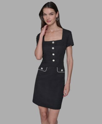 Women's Embellished Knit Tweed A-line Dress