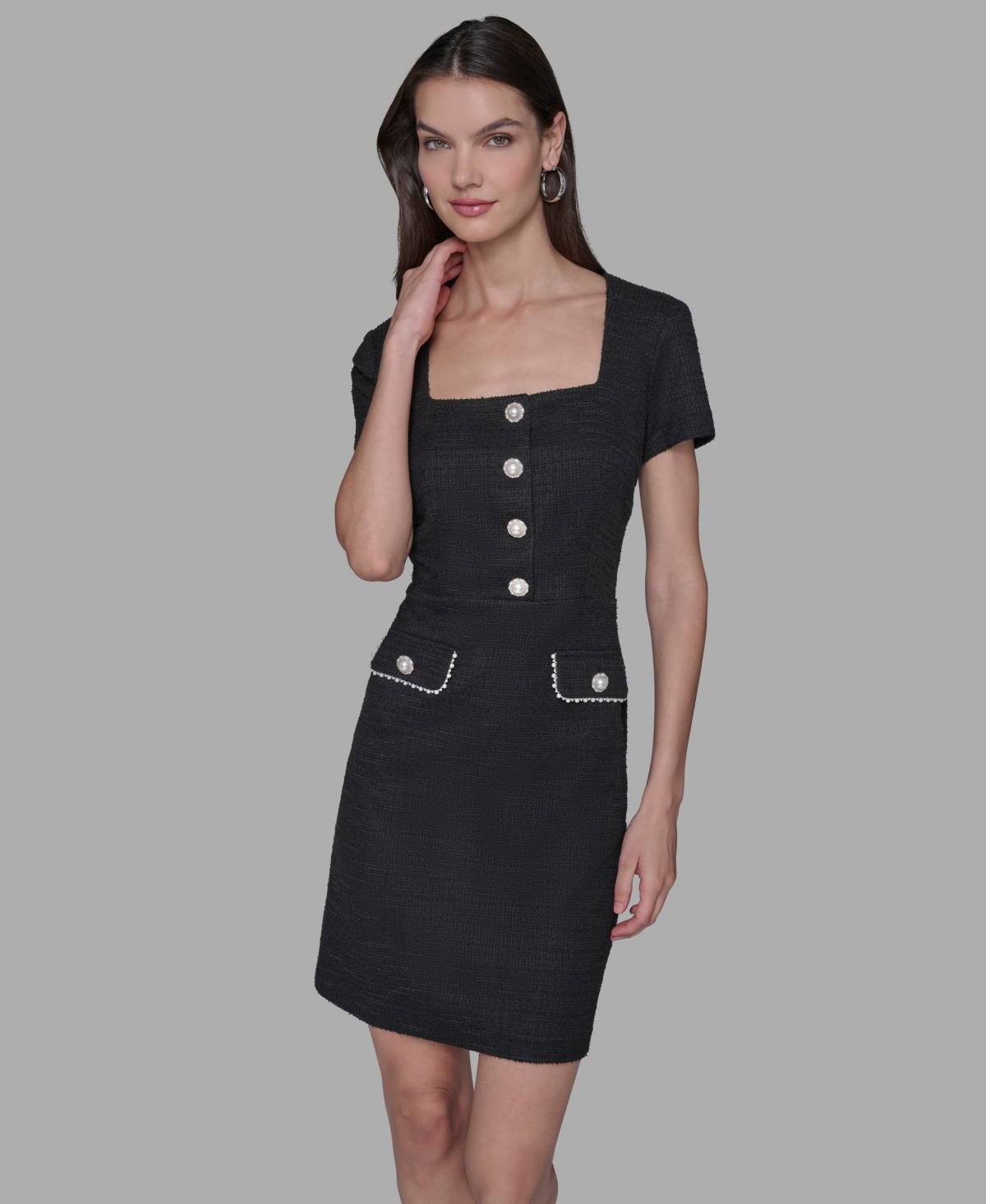 Karl Lagerfeld Women's Embellished Knit Tweed A-line Dress In Black