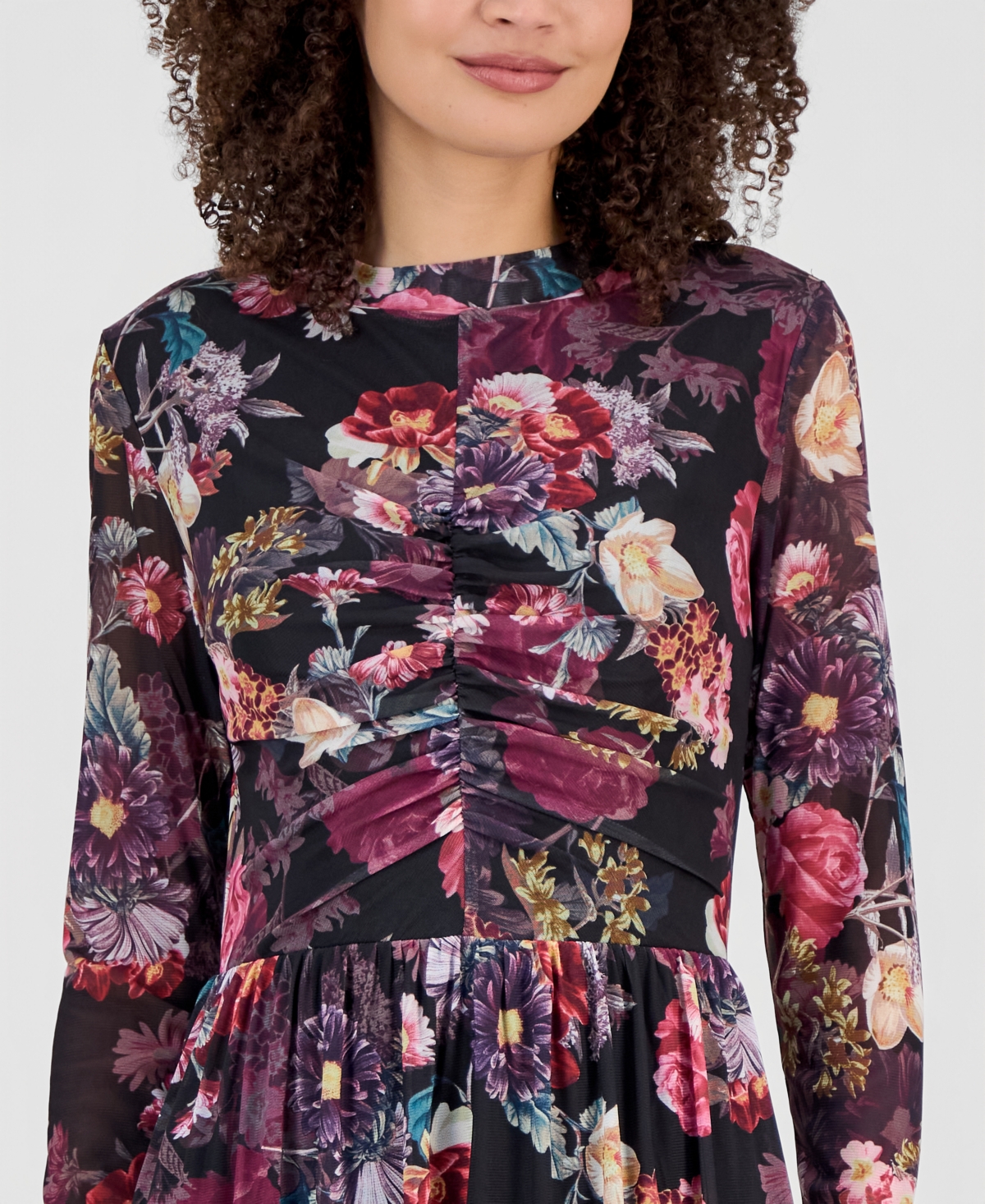 Anne Klein Women's Floral Mock Neck Tiered Midi Dress