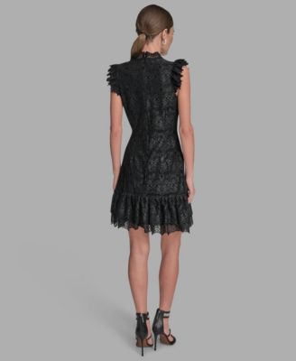 Women's Floral Lace Ruffle Hem Shift Dress