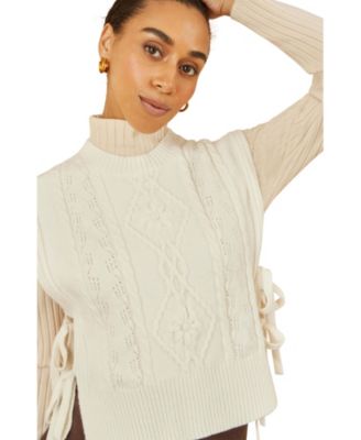 Women's Sweaters Floral Cable Knit Side Tie Pullover