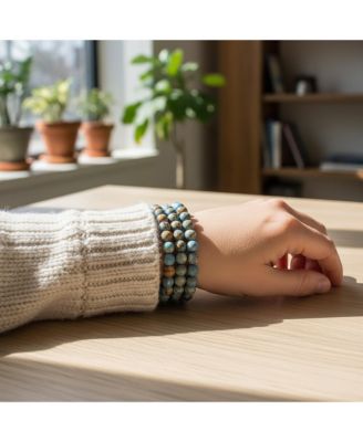 Stackable Set Of 3 Natural Stone Round Bead 8MM Multi Strand Stretch Bracelet