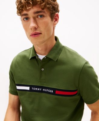 Men's Short Sleeve Embroidered Chest Stripe Polo Shirt