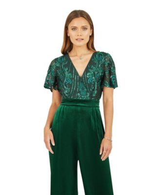 Women's Wrap Sequin Embellished Velvet Jumpsuit